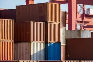 Close-up view of a container yard